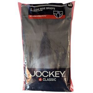 JOCKEY Classics 100% Cotton 3 Pair Low Rise Front Briefs Men's Size 40 Black NEW